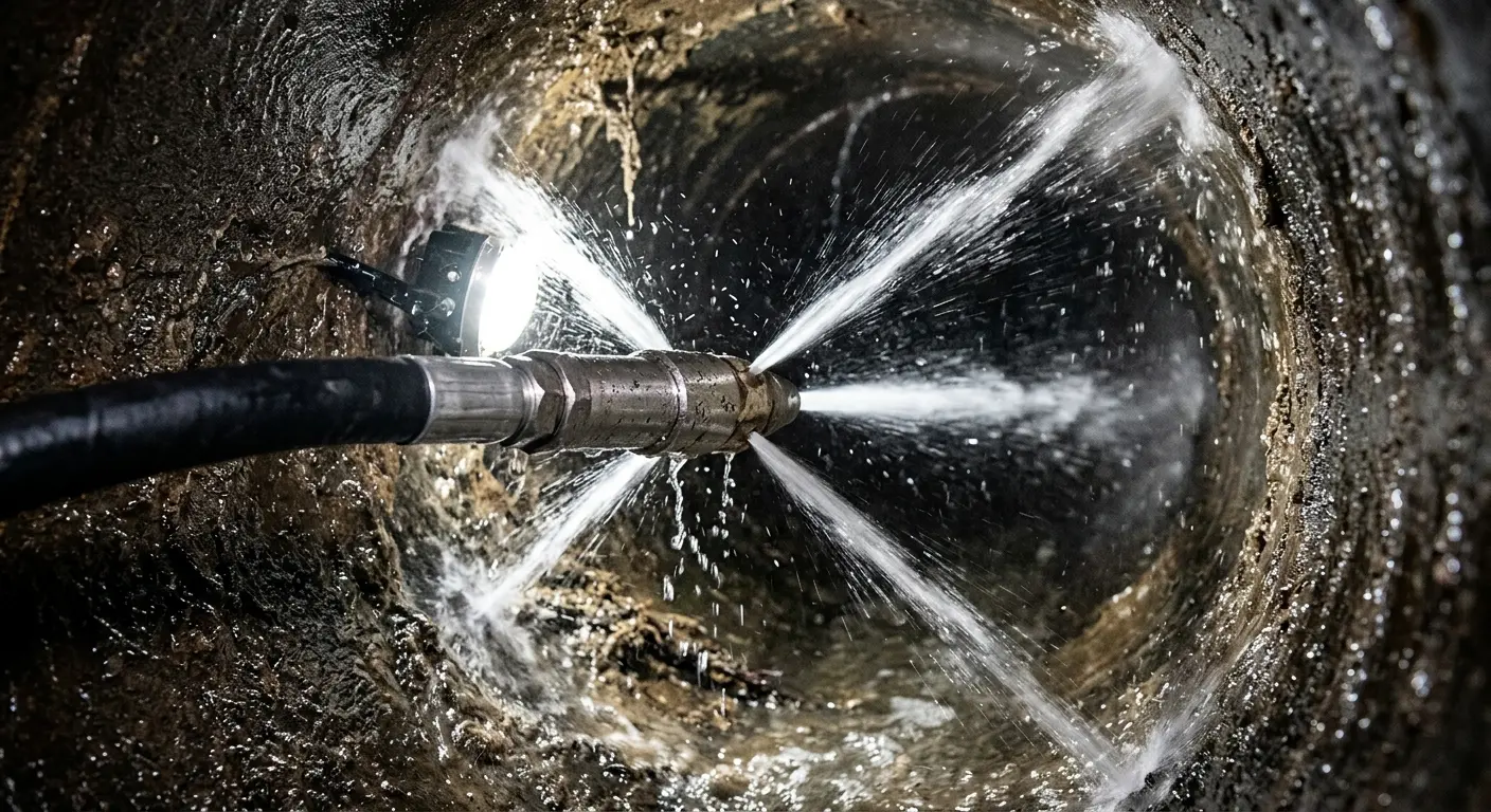 High-pressure hydro jetting nozzle cleaning sewer pipe for Storm Drain Cleaning in Camp Pendleton South